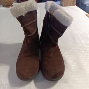 Clarks Bendables Anna Curly Booties Size 8 Brown Suede Faux Fur Side Zip Boho